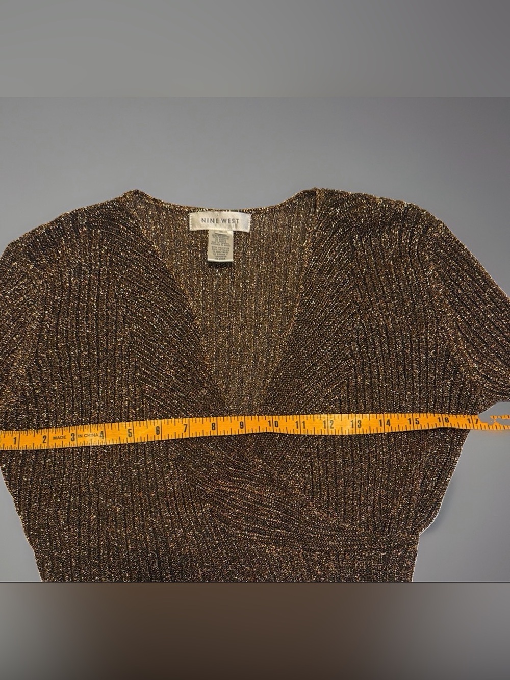 Nine West Metallic Bronze Faux Wrap Sweater Top M - Picture 5 of 6